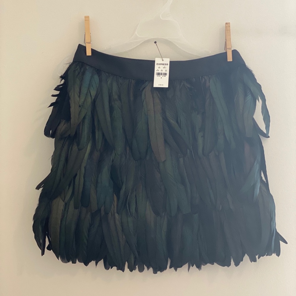 Express EDITION iridescent rooster feather skirt